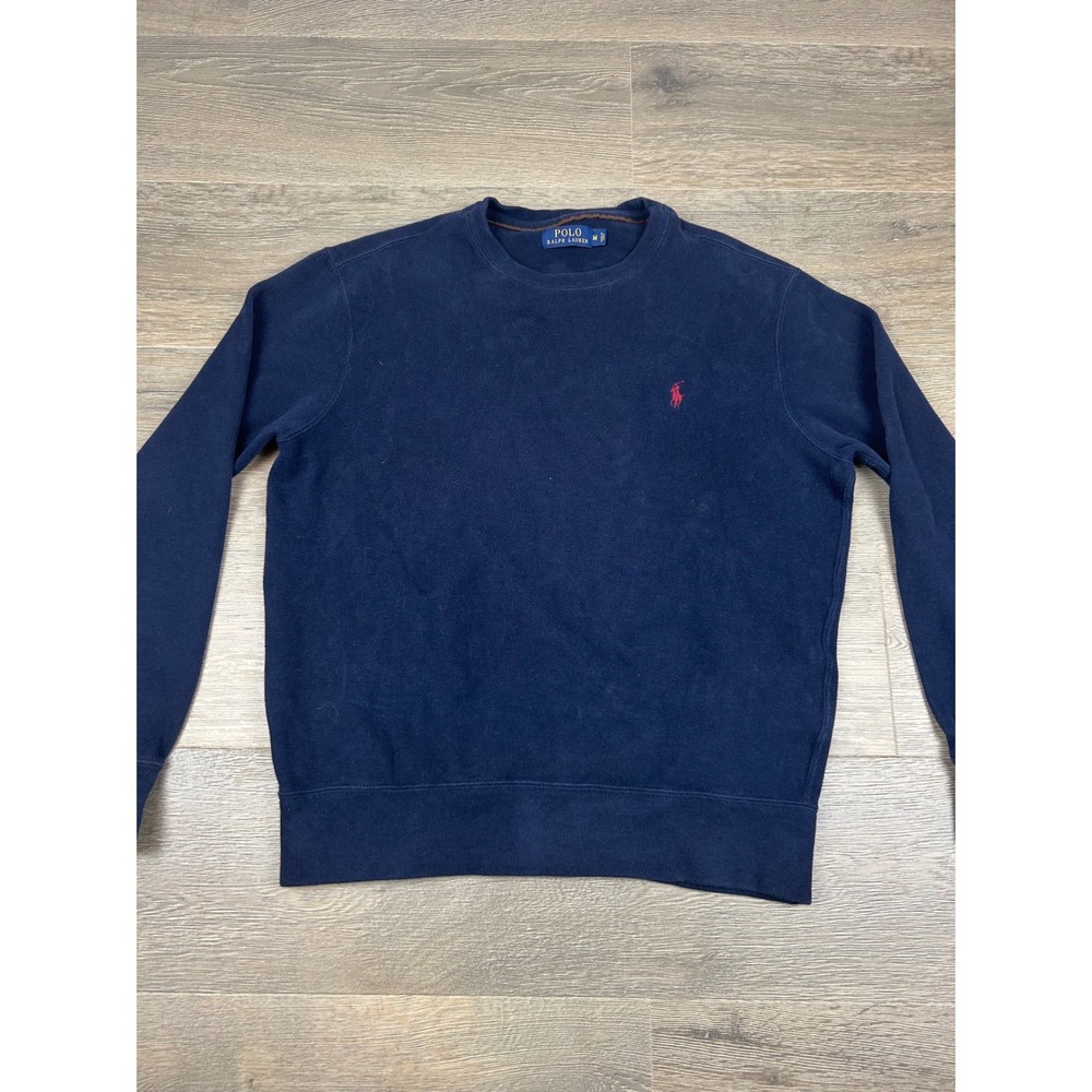 Polo Ralph Lauren Mens Navy Blue Crewneck Sweatshirt Red Pony Logo Cotton Medium